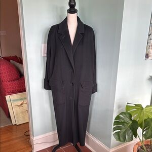 Vintage Calvin Klein Full Length Black Wool Coat. Size 6.